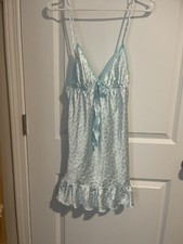 Victorias Secret Angel Baby Doll Nightie Blue  White With Bow And Ruffle Femini