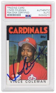 Vince Coleman Signed Cardinals 1986 Topps Trading Card #370 - (PSA Encapsulated)