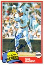 Sal Bando autographed signed autograph auto Milwaukee Brewers 1981 Topps card