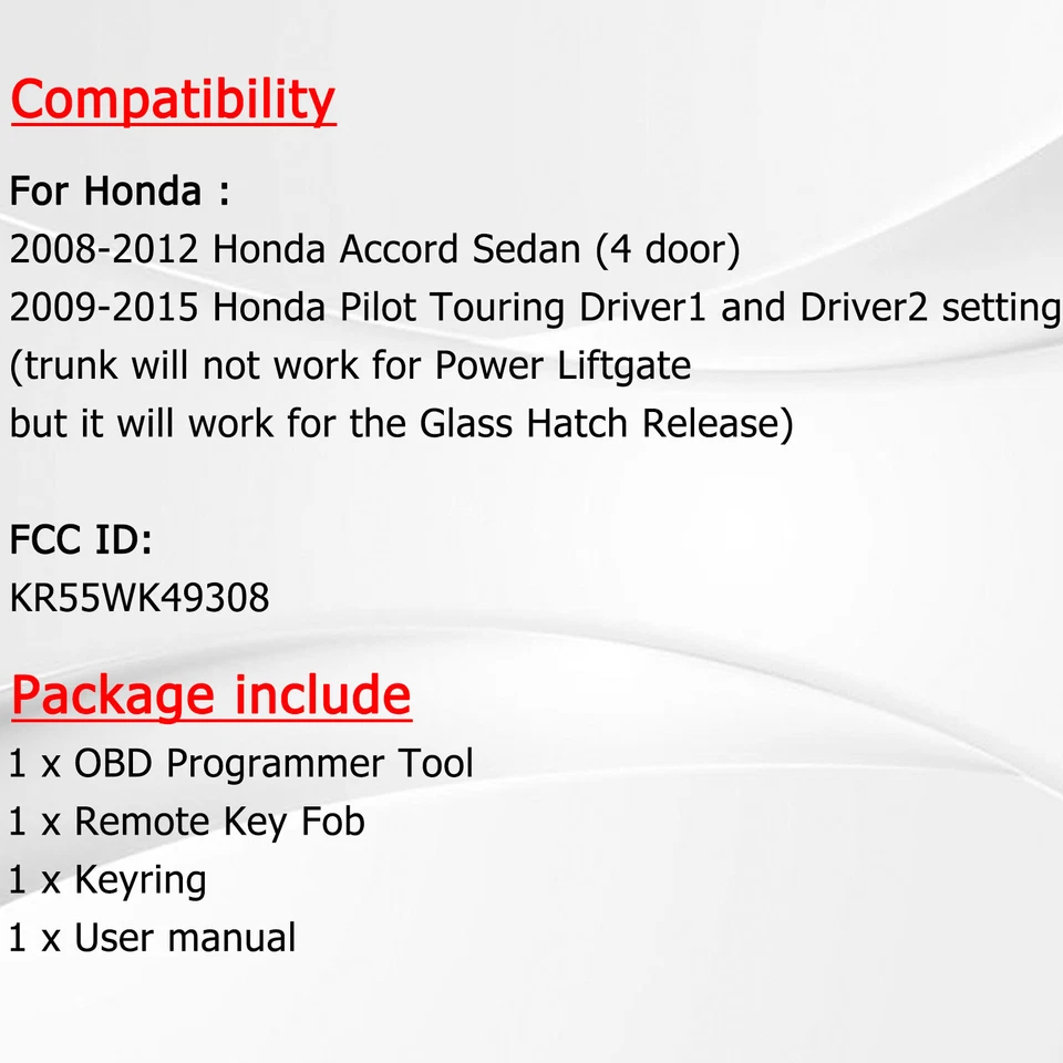 Kit de programa OBD llavero remoto sedán Honda Pilot Accord 2009 2010 2011 2012 Foto 2 de 4