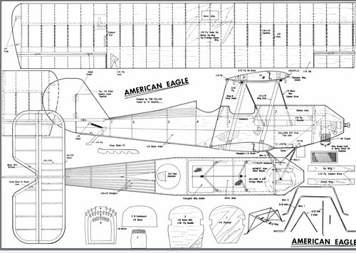 54 inch American Eagle Biplane Scale RC model AIrplane Plans - Picture 4 of 5
