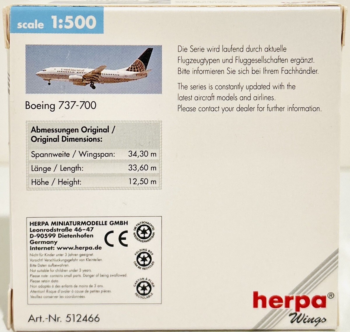 Avion Herpa Wings 1/500 – Boeing 737-800 Air Jamaica, Miniature Métal Occasion