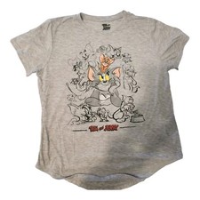 Tom and Jerry Sketch Shirt Junior XL 15/17 Gray Short Sleeve Cartoon Casual