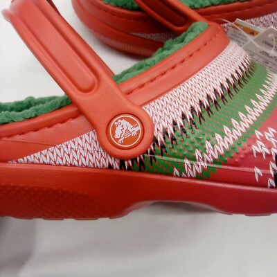 Crocs red fuzzy Lined Ugly Sweater Holiday Clogs Mn Sz 10  display picture 3