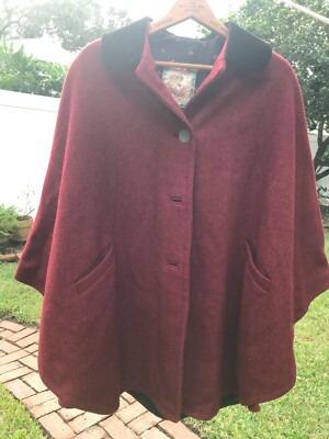 Schladminger Loden Austria Wool/Slant Pockets Overcoat Cape Poncho Barn Red