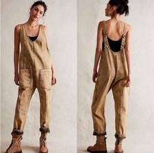 Free People High Roller Slouchy Denim Harem Jumpsuit, Yellow, Small, RRP $98