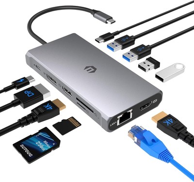 12 in 1 USB C Hub Docking Station for Windows Triple Display 2 HDMI 3 USB 3.0