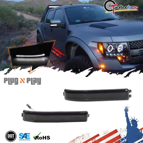 2X White LED Side Mirror Turn Signal Light For 2009-2014 Ford F-150 Smoked Lens
