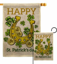 Lucky Shamrocks Burlap Gardn Flag Springtime St Patrick Decorative Yard Banner