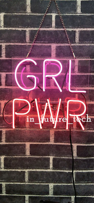 PWR Girl Power Acrylic 11''x11'' Neon Lamp Sign Light Bar Room Wall Bright EM