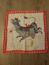VTG 50s Children's Multicolor Novelty Hankerchief Cow Bell Apron Moon MCM FLAWS