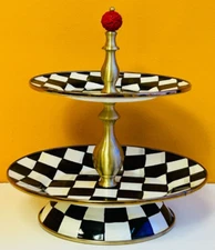 MacKenzie-Childs 89425-40 Courtly Check Two Tier Sweet Stand, Dessert Stand New!