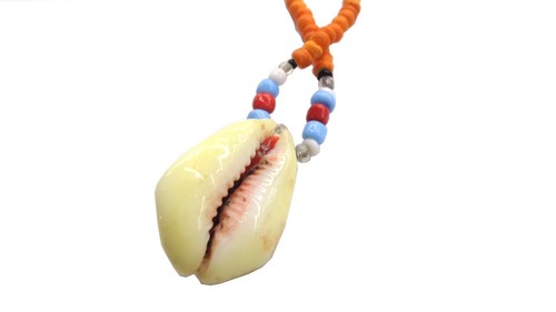 Hand Made Real Sea Shell Pendant Beach Life Orange Beaded Necklace Adjustable - Picture 4 of 4