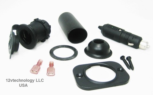 Waterproof Lighter Power Socket Locking Plug, Boot 12 Volt Marine Motorcycle