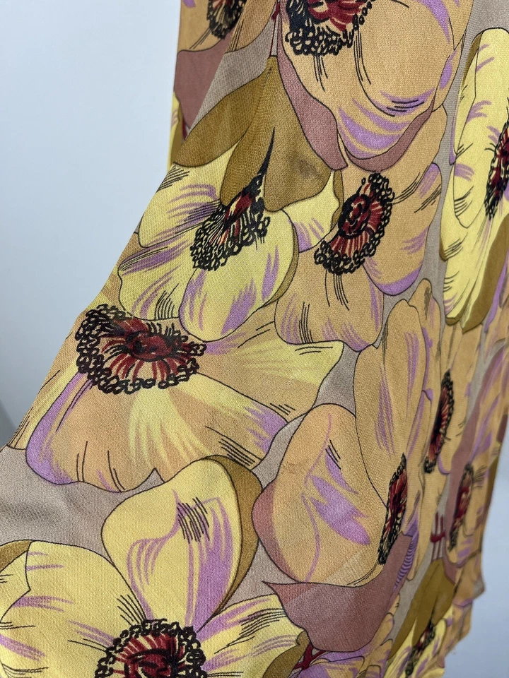 Vestido sin Mangas Vintage Betsey Johnson Sheer Midi Años 90 Y2K Dorado Amarillo Floral Amapola Foto 4 de 4
