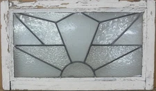 CLEAR GEOMETRIC MIDSIZE ENGLISH LEADED STAINED GLASS WINDOW 26 1/2" x 15 3/4"