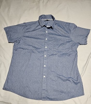 Marc Anthony Men's Size XL Luxury Slim Fit Blue Chambray Short Sleeve Button Up 