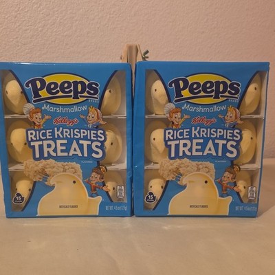 2 Peeps Rice Krispies Treats Marshmallow Chicks, 15 Count 4.5oz Box Exp 11/2026