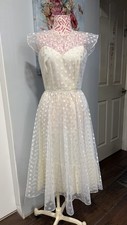 1950s Warren Petites Ivory Polka Dot Tulle Illusion Dress Tea Length Size 6