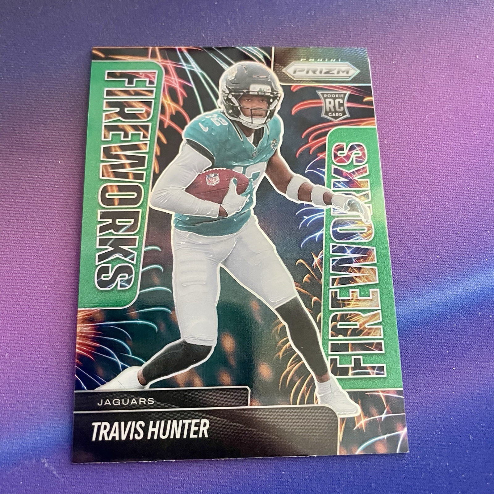 2025 Panini Prizm Travis Hunter Green Prizm Fireworks RC Jaguars Rookie