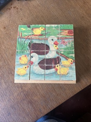 Vintage Clementoni Wooden Block 6 in 1 Puzzle Timeless Fun Toy with Wood Tray