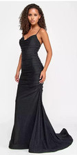 Say Yes Mermaid Gown Size 1/2 Black Beaded Bodycon Floor-Sweeping Ruched APR162