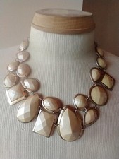 40"VINTAGE GEOMETRIC STATEMENT BIB NECKLACE BEADS GLITTER TAUPE FACETED BLING