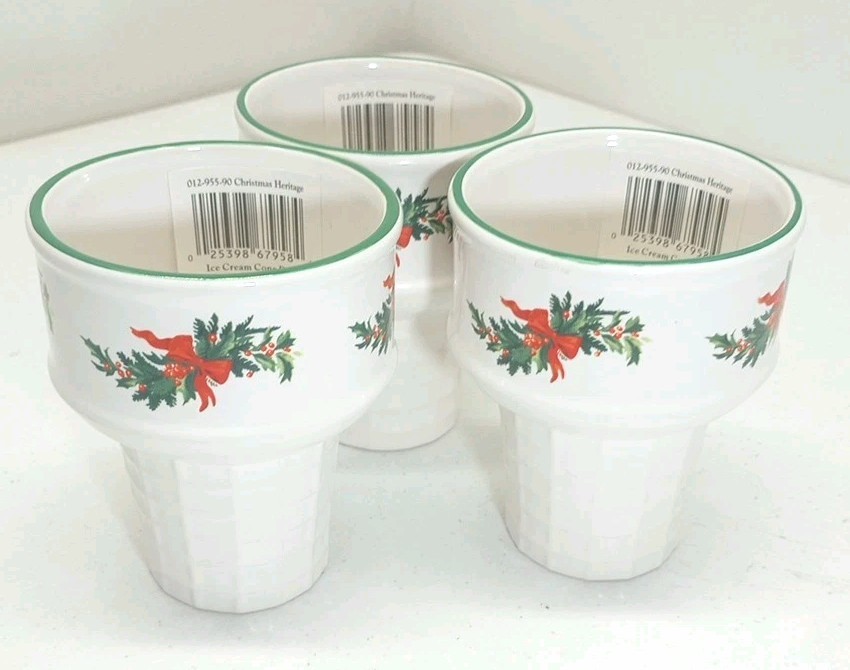 Pfaltzgraff Heritage Ice Cream Cone Dish Set of 3 with Chip - See Photos