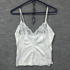 VTG Movie Star Camisole Tank Top Womens Small White Lace Trim Nylon Cami 70s 80s