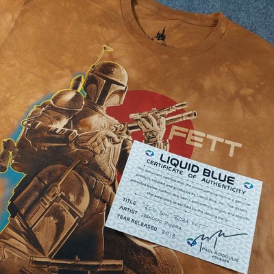 SUPER RARE Liquid Blue Boba Fett Shirt with COA Mens XL Disney SAMPLE TEST PRINT