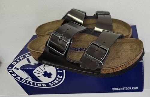 Birkenstock Arizona Bs Natural Leather Metallic Anthracite Sandal Size 38 US 7 - Picture 9 of 9