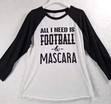 Decorated Originals Womens Football & Mascara Raglan W/B T-Shirt Med