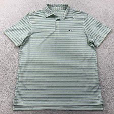 Vineyard Vines Mens On-The-Go Sankaty Polo Shirt Green Blue Striped Size M