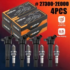 Ignition Coil Pack and Iridium Spark Plug Set of 4 For Hyundai Kia UF651 97390