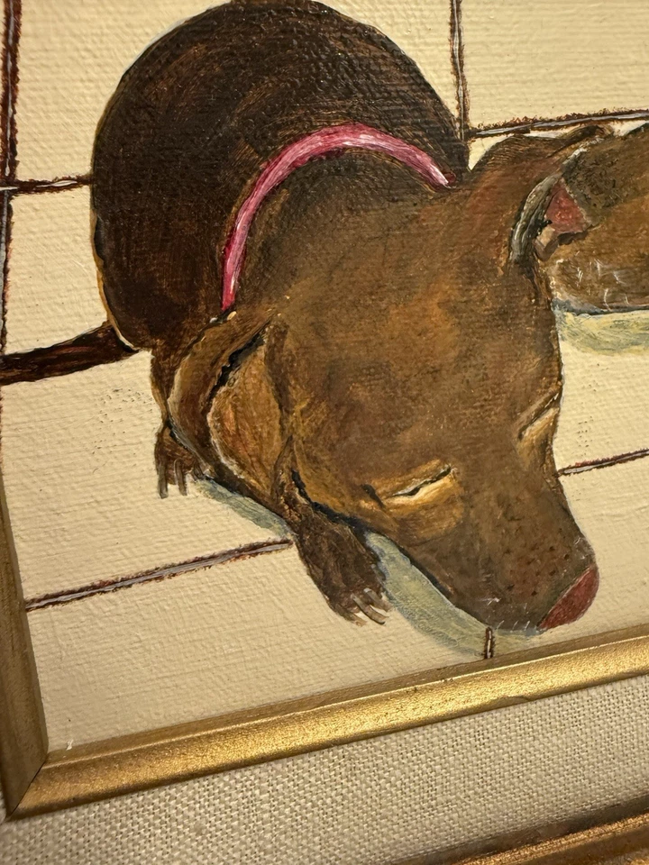 Par de Dachshunds Pintura En Marco De Madera A. Backus Artista Usado En Excelente Condición Foto 3 de 4