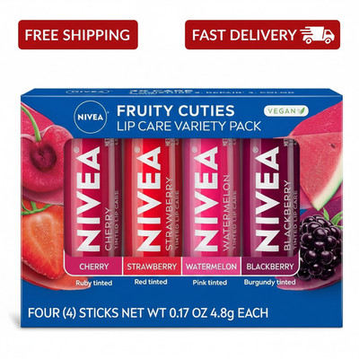 NIVEA Lip Care Fruit Lip Balm Variety Pack Tinted Lip Balm 0.17 Oz Pack of 4