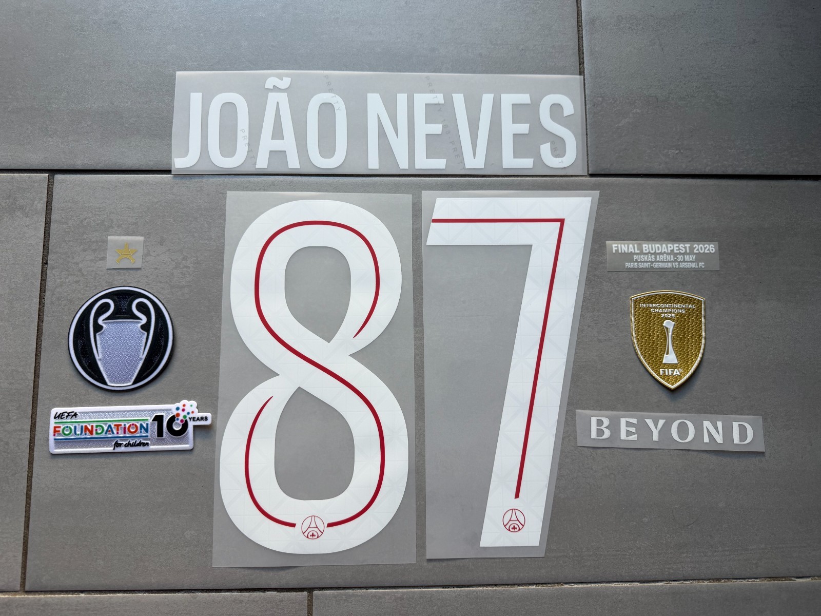 Flocage JOAO NEVES #87 PSG Home 25-26 en velours thermocollant premium