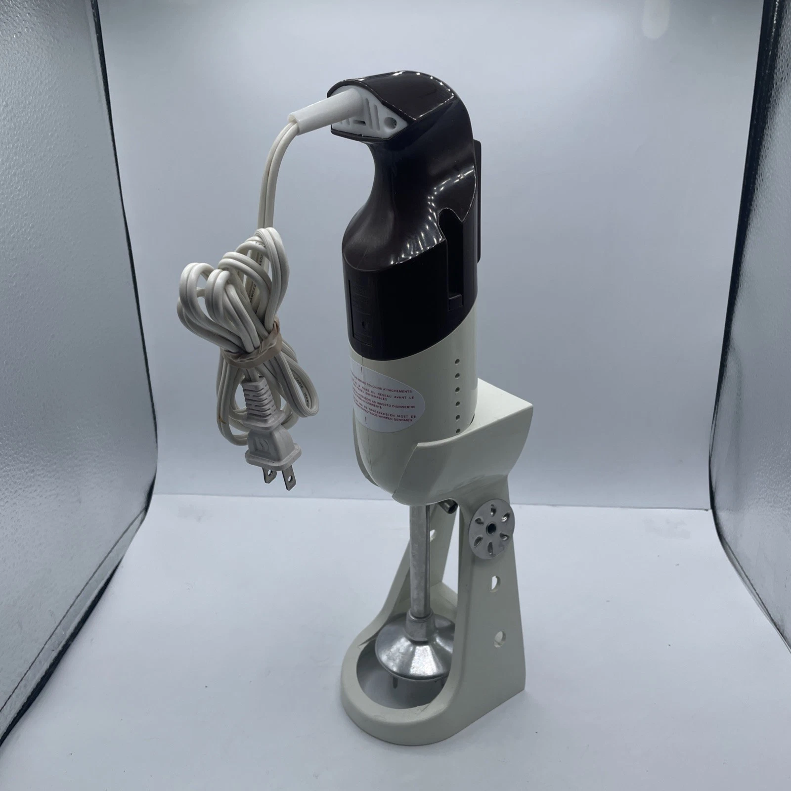 Vintage 2-Speed Immersion Hand Blender w/ Original Stand Brown Cream Retro Works
