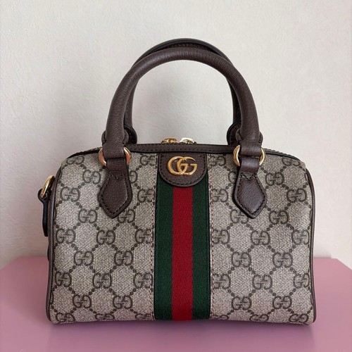 Gucci Ophidia Mini Top Handle Handbag Shoulder Bag 2Way Brown PVC Leather 772053