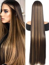 Brown Blonde Mix Extra Long Straight Clip In Synthetic Hair Extensions 20-40"