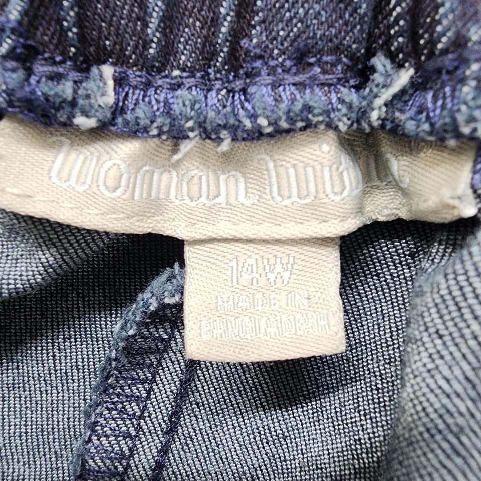 Woman Within Jeans 14W Blue Dark Wash Pull On Crop Capri Side Slit Hem Stretch - Image 4 of 4