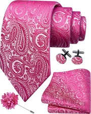 3.15"  8cm  Mens Tie and Lapel Pin Paisley Necktie Hankerchief Cufflinks Set for