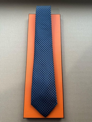 #ad #ad HERMES BLUE SILK TIE ALL OVER H MONOGRAM JACQUARD $139.99