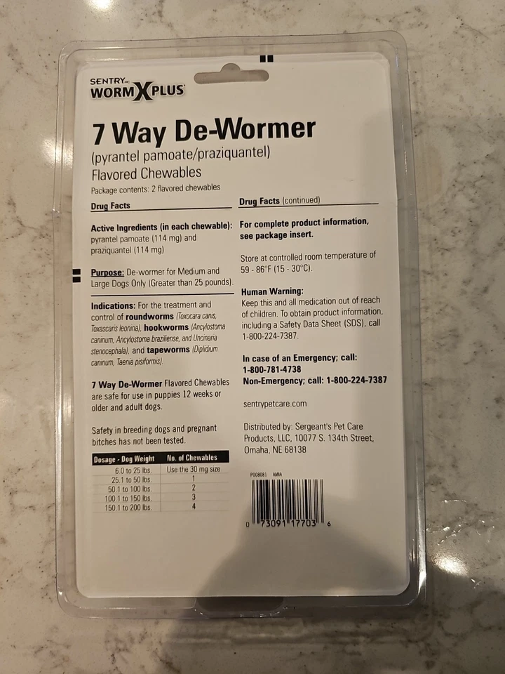 Sentry Worm X Plus 7 Way DeWormer For Large Dogs 2ct (2 Chewables) *NEW* - Image 2 of 3