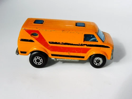 1979 Matchbox Superfast #68 Lesney Orange Chevy Van Red Black Strips Metal Base