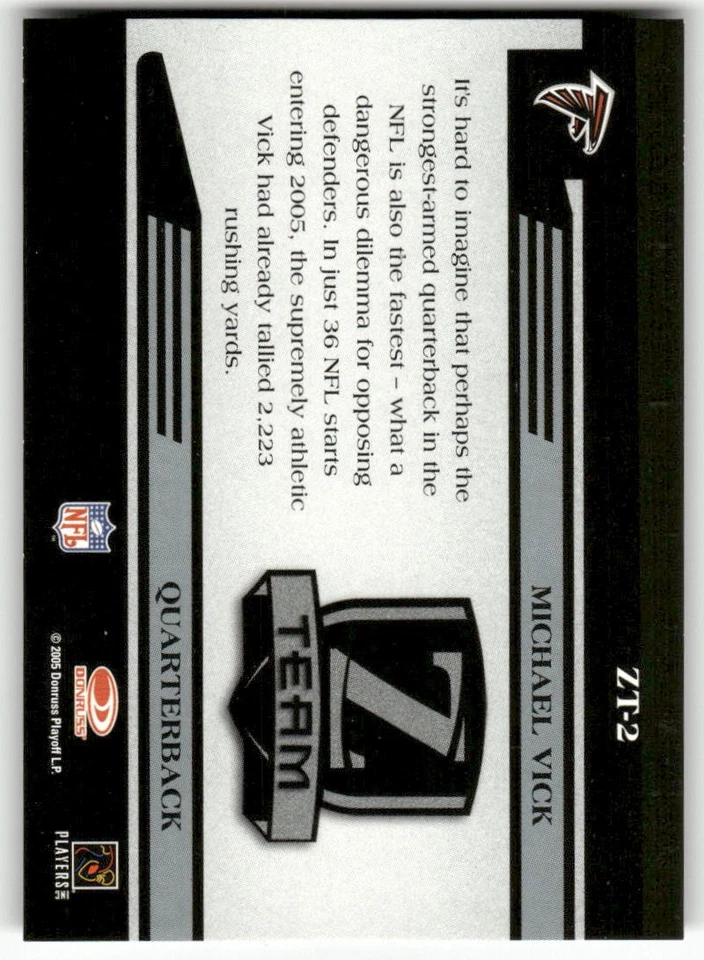 Michael Vick 2005 Donruss Zenith Z-Team Silver #ZT-2 Atlanta Falcons - Image 2 of 2