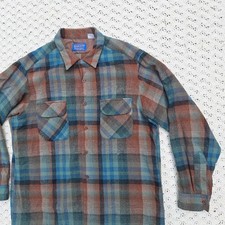 Vtg Pendleton Mens Wool Plaid Button Up Long Sleeve Loop Collar Board Shirt - XL