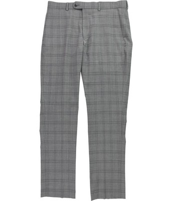 Original Penguin Mens Slim Fit Plaid Dress Pants Slacks, Grey, 33W x 32L