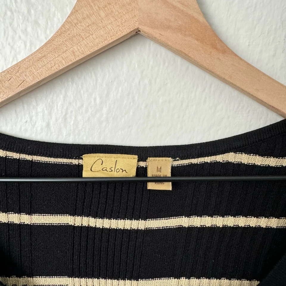 Prenda para el torso de manga larga vintage Y2K Caslon para mujer mediana negra a rayas acanaladas Foto 2 de 4