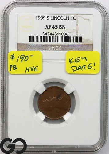 1909-S Lincoln Cent Wheat Penny NGC XF 45 BN ** Sought After Better Date!